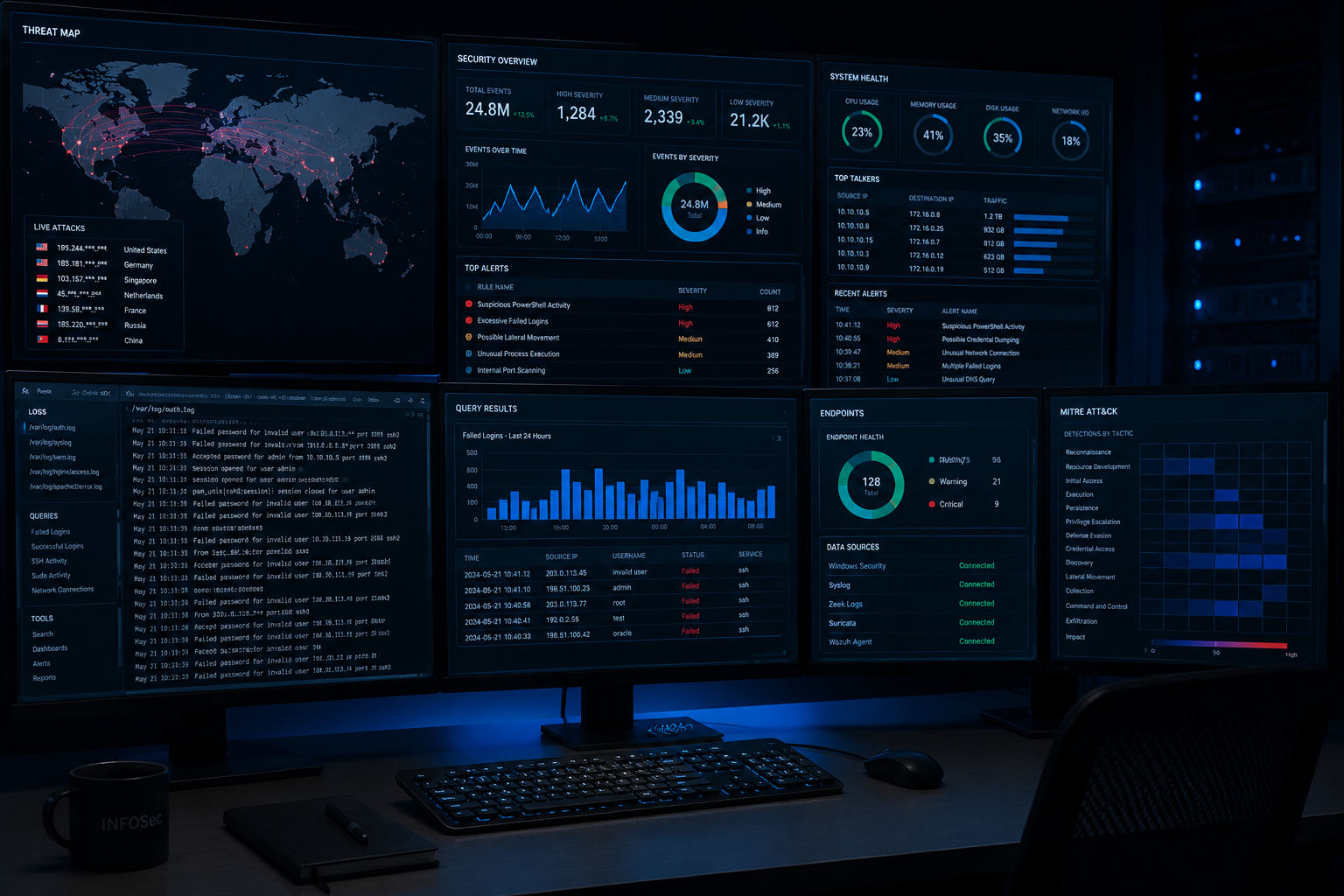 Multi-monitor SOC dashboard